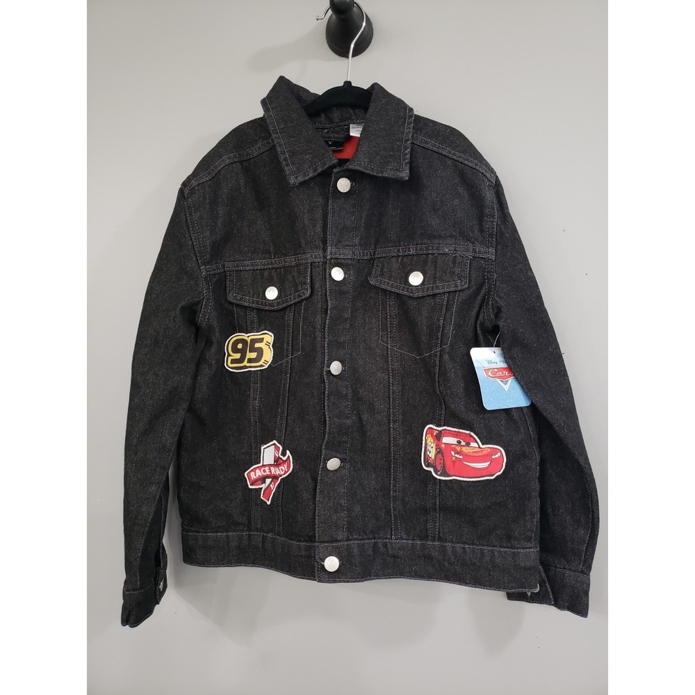 NEW Disney Pixar Cars Black Denim Jacket With Patches Size 7/8 youth boys kids